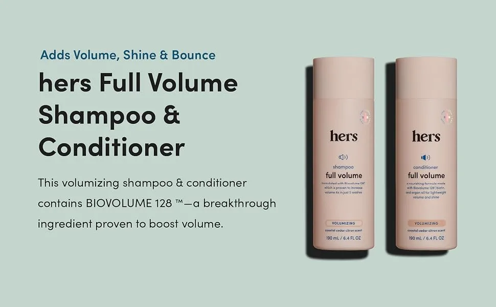 Hers Full Volume Shampoo and Conditioner - Volumizing Shampoo and Conditioner for Women - Soft Cedar & Citron - Adds Volume  Shine & Bounce - 2 x 6.4 fl oz Bottles - hers