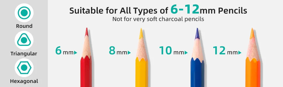 Electric Pencil Sharpener  Super Sharp Pencil Sharpener for Colored Pencils  Auto Stop  Fast Sharpen Pencil Sharpener Plug in for 6-12mm No.2/Colored/Sketch Pencils  Suit for School  Office (Black) - Suit for 6-12mm Pencils