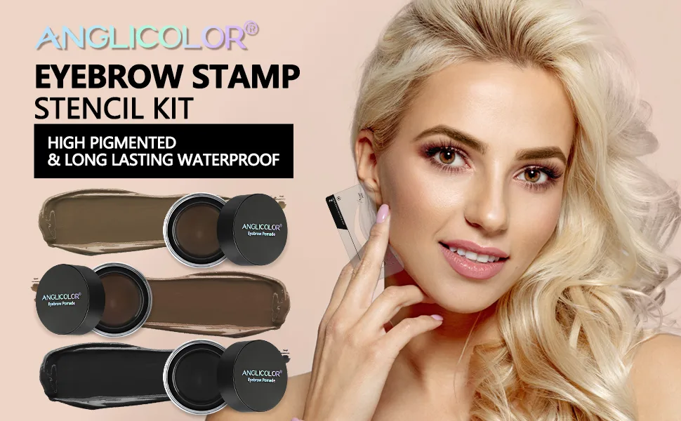 Eyebrow Stamp Eyebrows Stencil Kit  Eye Brow Stencil Kits With 10 Eyebrow Stencils  Brow Pomade  Double-Ended Brush  Sponge Applicator  Long Lasting Eyebrow Pomade(Light Brown 03) 03 SOFT BROWN Set - Eyebrow pomade
