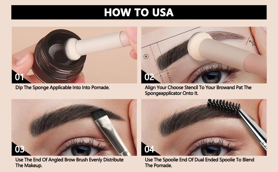 Eyebrow Stamp Eyebrows Stencil Kit  Eye Brow Stencil Kits With 10 Eyebrow Stencils  Brow Pomade  Double-Ended Brush  Sponge Applicator  Long Lasting Eyebrow Pomade(Light Brown 03) 03 SOFT BROWN Set - Eyebrow pomade