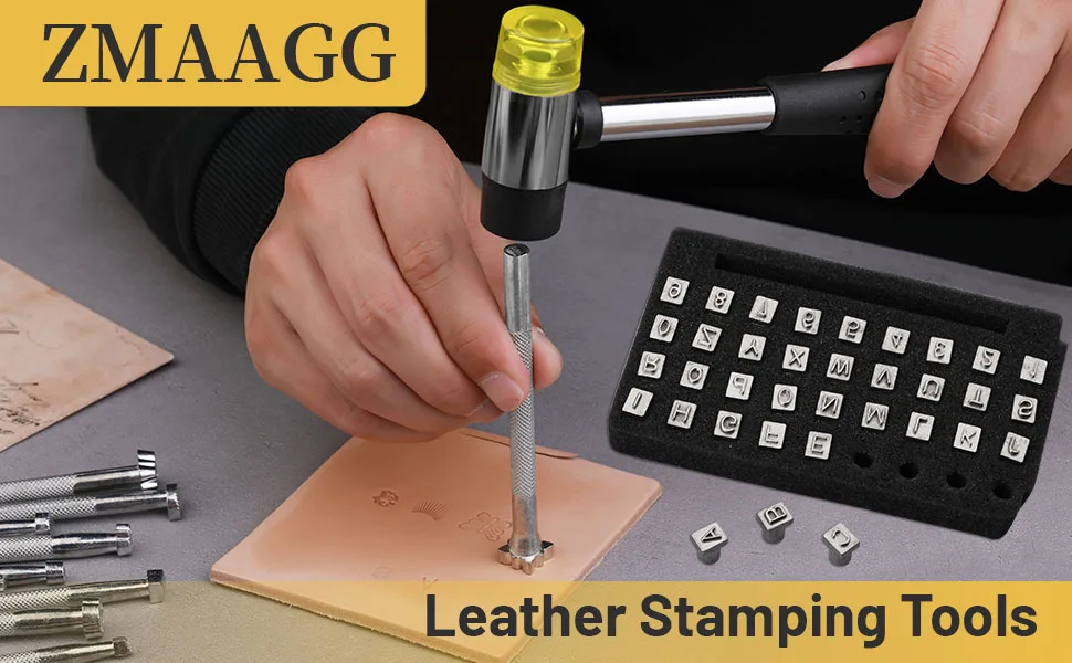 71 PCS Leather Stamping Tools  Leather Stamping Kit with 68 pcs Letters  Numbers and Patterns  2 Pcs Leather Punch Tools  Leather Stamp Set Leather Carving Tools Leather Stamps for Leather Working - Leather Stamping Tools