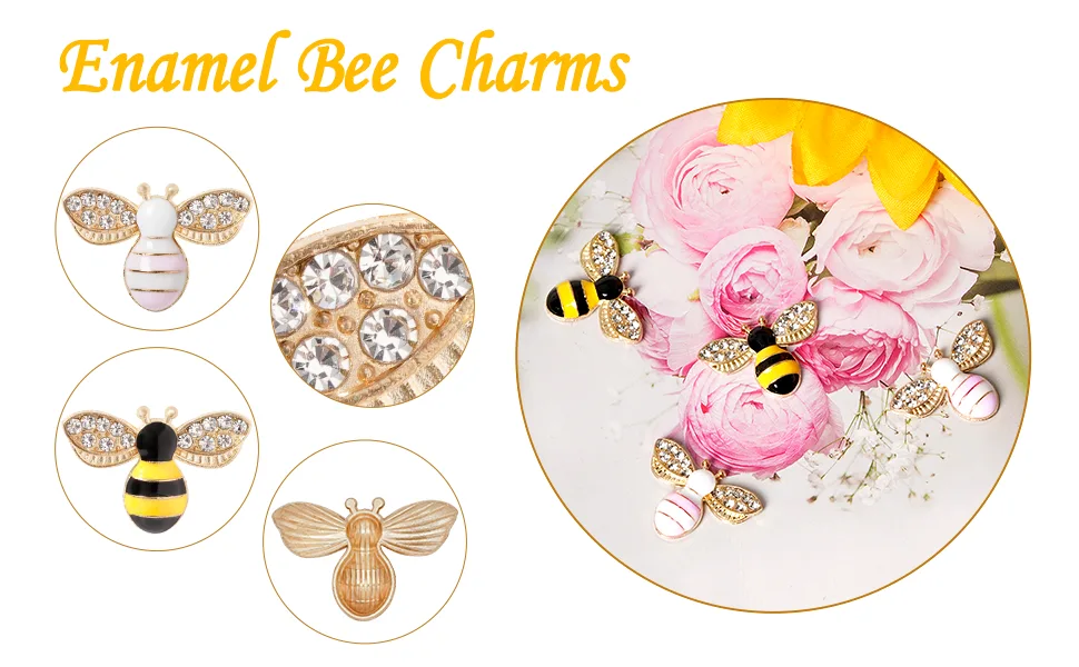 40 Pieces Bee Charms Rhinestone Enamel Craft Bee Pendants Alloy Honeybee Embellishments for Crafting Project  Multicolor (Pink) - product information 2