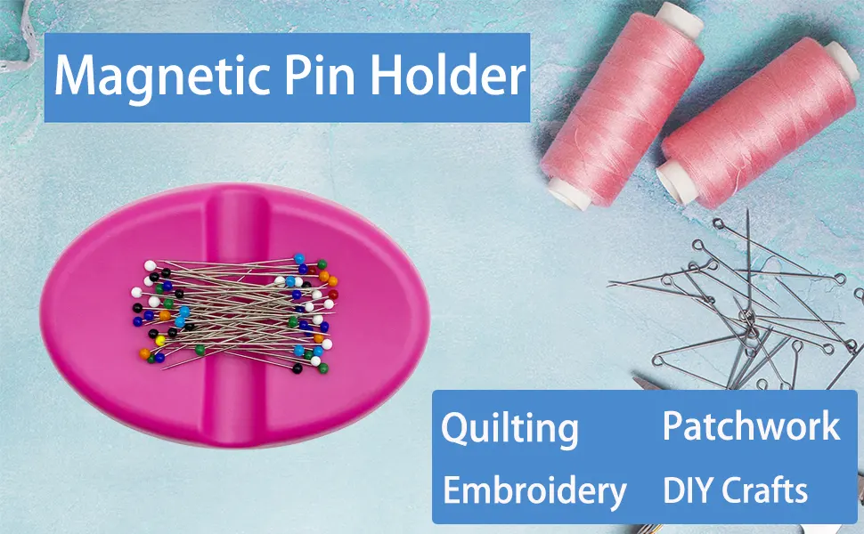 Dolstar Magnetic Pin Holder with 100 PCS Plastic Head Pins  Magnetic Pincushion with Drawer for Sewing Quilting (Pink) - magnetic pin holder