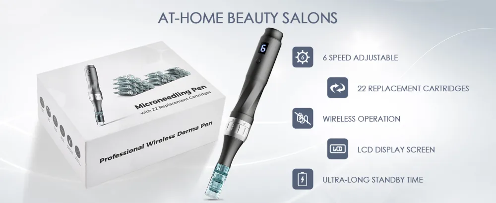 Professional Microneedling Pen - Wireless Adjustable Micro Needling Microneedle Machine  Derma Auto Pen with 22 Replacement Cartridges 4pcs 16pin+4pcs 26pin+6pcs 36pin+6pcs 42pin+2pcs Nano. Gray - Microneedling Pen