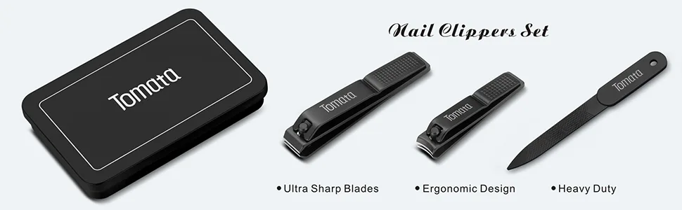 Tomata Nail Clippers Set for Thick Nails - Fingernail Clippers with File  Ultra Sharp Cutter for Ingrown Toenail Clippers (Black) - NailClippersA2