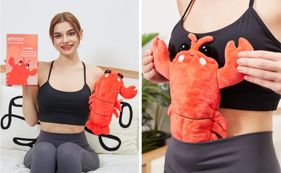 Intoypad Microwavable Menstrual Heating Pad  Crustacean Warming Pillow  Cuddly & Cute Lobster Plush with Heating Pad - warmies heating pad microwavable