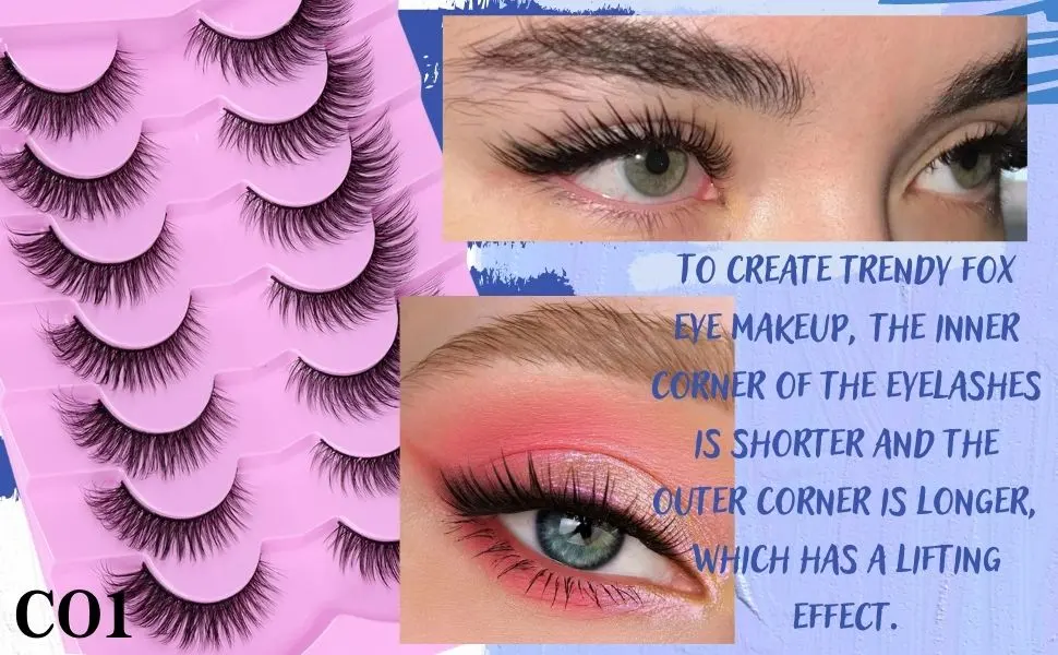 DSLONG Cat Eye Lashes Natural Fluffy Fox Eye Lashes 3D Curl Multi Layered Wispy False Lashes End Eye Elongated Effect Cat Eye Manga Lashes Look Like Eyelashes Extension (C02) - Comfortable to wear