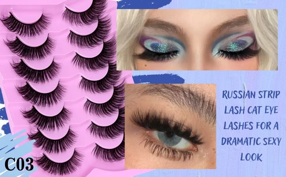 DSLONG Cat Eye Lashes Natural Fluffy Fox Eye Lashes 3D Curl Multi Layered Wispy False Lashes End Eye Elongated Effect Cat Eye Manga Lashes Look Like Eyelashes Extension (C02) - Fox Eye Manga Eyelashes