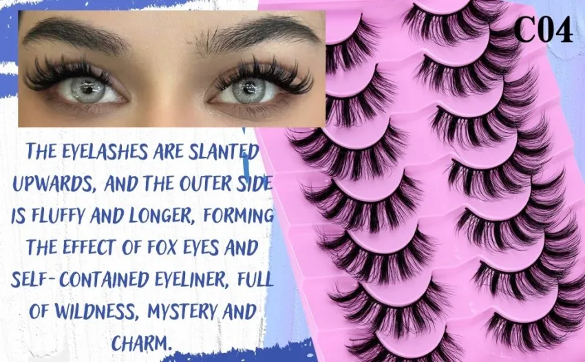 DSLONG Cat Eye Lashes Natural Fluffy Fox Eye Lashes 3D Curl Multi Layered Wispy False Lashes End Eye Elongated Effect Cat Eye Manga Lashes Look Like Eyelashes Extension (C02) - with eyeliner effect, easy to apply