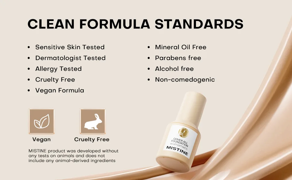 MISTINE Liquid Foundation Makeup Full Coverage Foundation for Oily Skin 24 Hour Oil Control Makeup Foundation Skin-Caring Moisturizing Formula Waterproof Foundation Matte Finish Natural Ivory 1 Fl Oz - foundation makeup