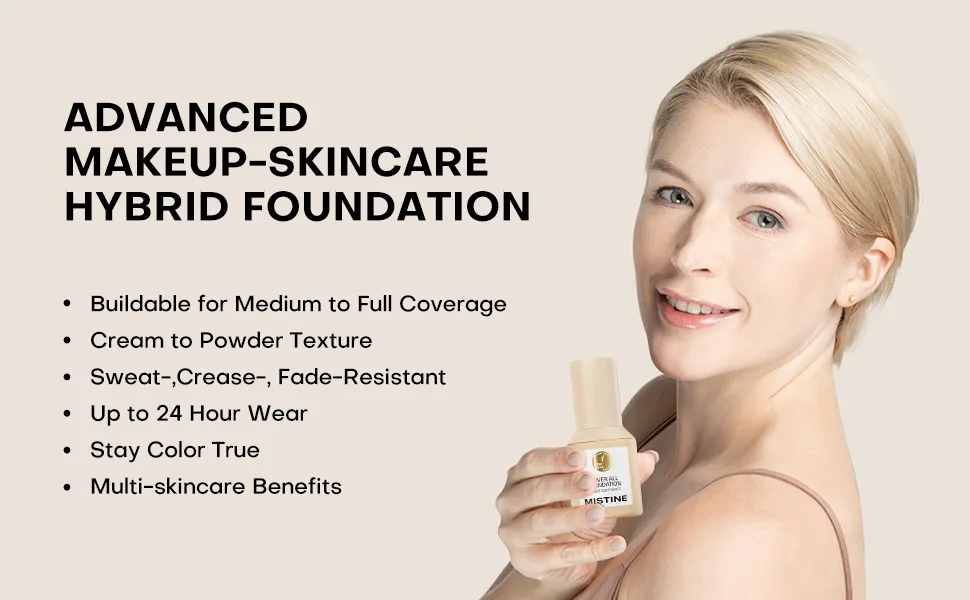 MISTINE Liquid Foundation Makeup Full Coverage Foundation for Oily Skin 24 Hour Oil Control Makeup Foundation Skin-Caring Moisturizing Formula Waterproof Foundation Matte Finish Natural Ivory 1 Fl Oz - full coverage foundation