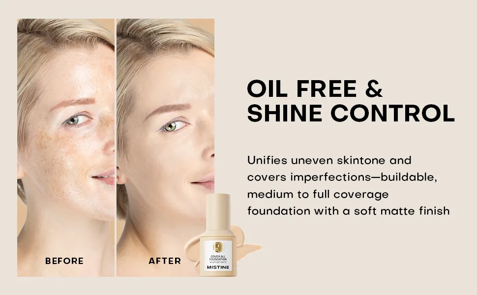 MISTINE Liquid Foundation Makeup Full Coverage Foundation for Oily Skin 24 Hour Oil Control Makeup Foundation Skin-Caring Moisturizing Formula Waterproof Foundation Matte Finish Natural Ivory 1 Fl Oz - liquid foundation