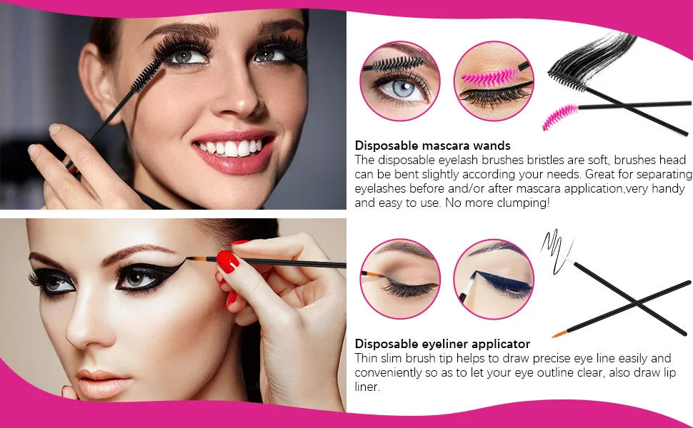 Rolybag Disposable Makeup Applicators Kit Mascara Wands Eyeliner Brushes Lip Applicators Eyeshadow Applicators Disposable Makeup Tools with Organizer Box for Easy Portability Style 1 - disposable makeup brushes