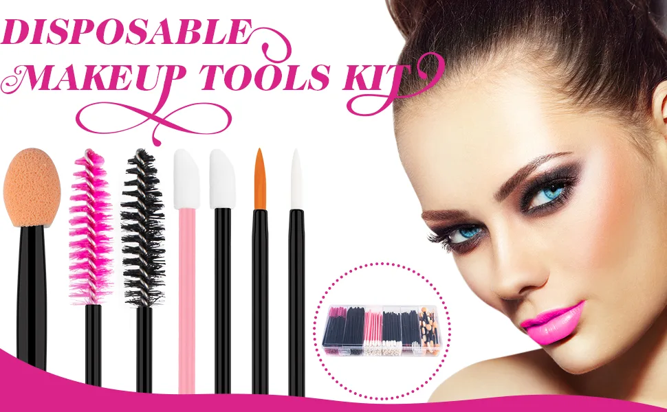 Rolybag Disposable Makeup Applicators Kit Mascara Wands Eyeliner Brushes Lip Applicators Eyeshadow Applicators Disposable Makeup Tools with Organizer Box for Easy Portability Style 1 - makeup accessories