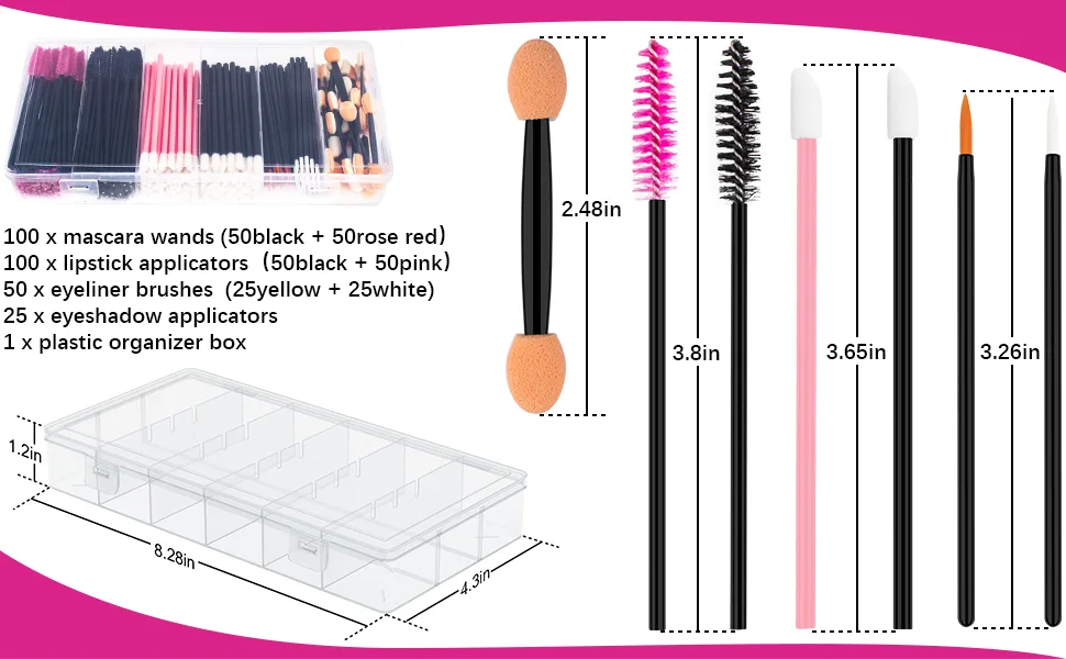 Rolybag Disposable Makeup Applicators Kit Mascara Wands Eyeliner Brushes Lip Applicators Eyeshadow Applicators Disposable Makeup Tools with Organizer Box for Easy Portability Style 1 - professional makeup kit