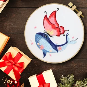 Beginners Embroidery Stitch Practice kit  4 Sets Butterfly Whale Embroidery Kit for Beginners Include Embroidery Cloth Hoops Threads for Craft Lover Hand Stitch with Embroidery Skill Techniques - Beginners embroidery kit