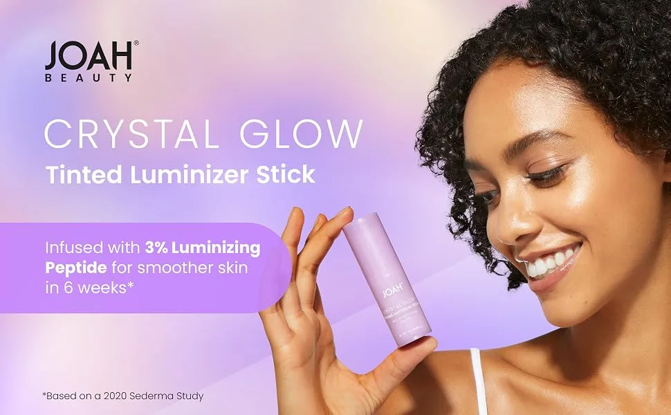 JOAH Beauty Crystal Glow Tinted Luminizer Stick  Multitasking Korean Makeup Highlighter and Bronzer Stick  Customizable Formula for a Natural Glow  Peptide Infused  Light with Neutral Undertones - tinted luminizer stick