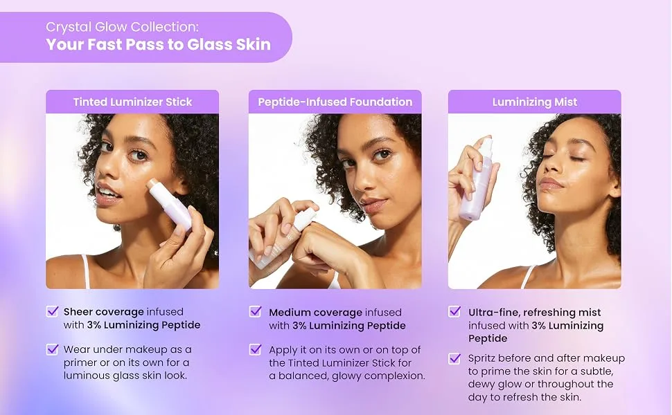 JOAH Beauty Crystal Glow Tinted Luminizer Stick  Multitasking Korean Makeup Highlighter and Bronzer Stick  Customizable Formula for a Natural Glow  Peptide Infused  Light with Neutral Undertones - tinted luminizer stick