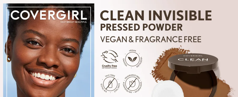 Covergirl Clean Invisible Pressed Powder  Lightweight  Breathable  Vegan Formula  Tawny 165  0.38oz - CLEAN INVISIBLE PRESSED POWDER