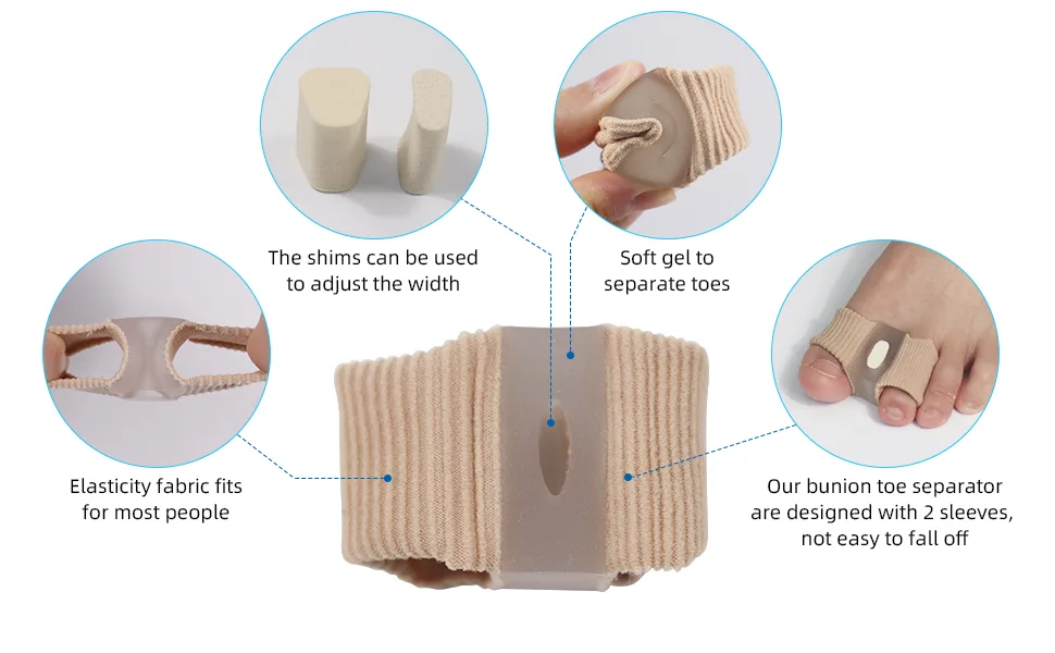 BIGGCOOL Bunion Corrector Toe Separators for Overlapping Toes  2 Loops Toe Spacers For Feet Women and Men(2 PCS Toe Corrector + 4 PCS Shims) - Toe separators