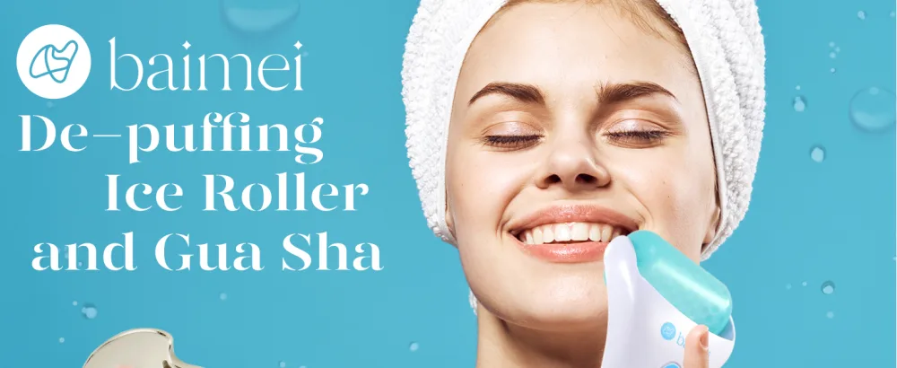 BAIMEI Ice Roller and Gua Sha Skincare Set for a Flawless Complexion  Reduce Facial Puffiness (Blue) - Ice Roller