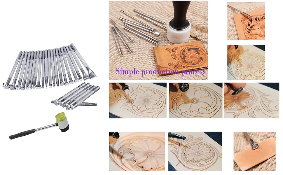 Leather Stamp Tools Punch Set  Carving Leather Craft Stamp Tools for Leather Craft DIY Working 21pcs - Carving Leather Craft Stamp Tools