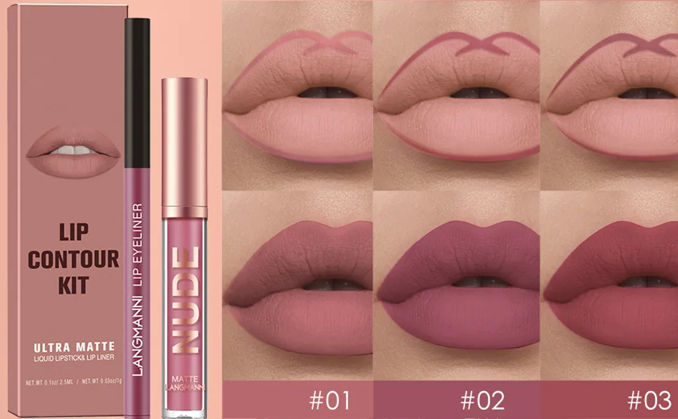 UCANBE 3PCS Liquid Lipstick + 3PCS Lip Liner Velvet Matte Liquid Lipstick Makeup Classic Waterproof Long Lasting Smooth Soft Reach Colors Full Lips Gloss For Women Gift (Set C 3pcs Liquid Liptick + 3pcs Lip Liner) - lip color