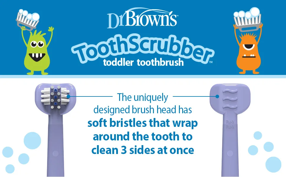 Dr. Brown's ToothScrubber Toddler Toothbrush  BPA Free  Ages 1-4  Monster Design Purple Monster - Dr. Brown