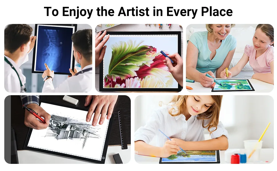 RTjoy A4 LED Light Pad  USB Powered Drawing Board  Adjustable Brightness Tracing Box Ideal for Diamond Painting  Weeding Vinyl  Viewing Slides  Stenciling  Embossing  Quilting Stencils (Black) A4 Light Pad (Black) - light table