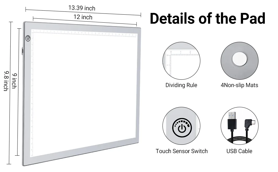 RTjoy A4 LED Light Pad  USB Powered Drawing Board  Adjustable Brightness Tracing Box Ideal for Diamond Painting  Weeding Vinyl  Viewing Slides  Stenciling  Embossing  Quilting Stencils (Silver) A4 Light Pad (Silver) - light boxes
