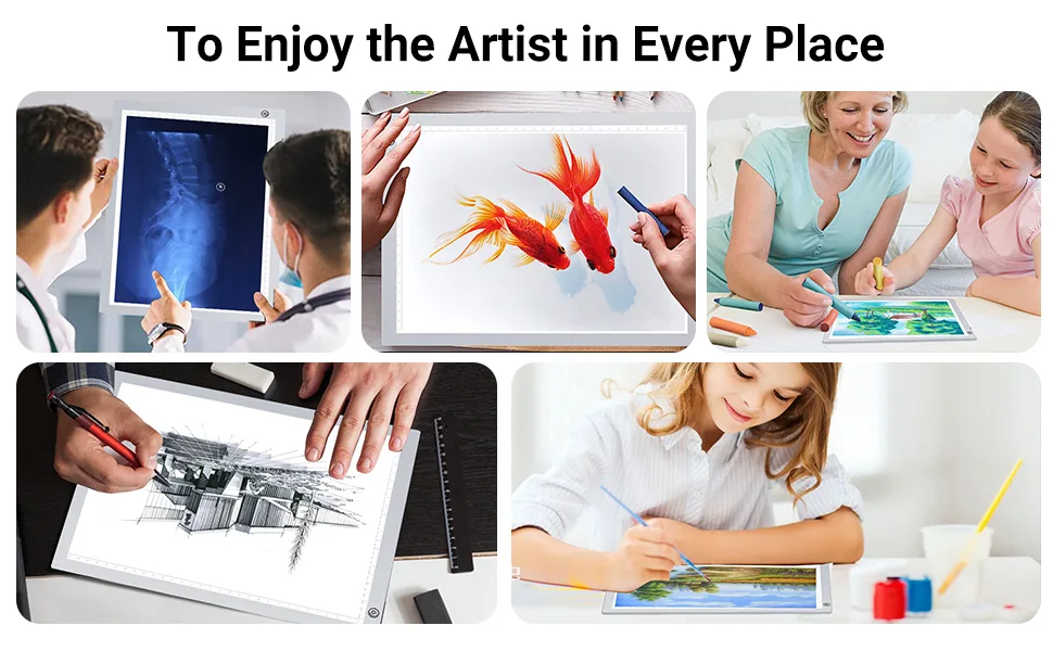 RTjoy A4 LED Light Pad  USB Powered Drawing Board  Adjustable Brightness Tracing Box Ideal for Diamond Painting  Weeding Vinyl  Viewing Slides  Stenciling  Embossing  Quilting Stencils (Silver) A4 Light Pad (Silver) - light table