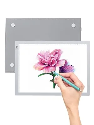 RTjoy A4 LED Light Pad  USB Powered Drawing Board  Adjustable Brightness Tracing Box Ideal for Diamond Painting  Weeding Vinyl  Viewing Slides  Stenciling  Embossing  Quilting Stencils (Silver) A4 Light Pad (Silver) - light table