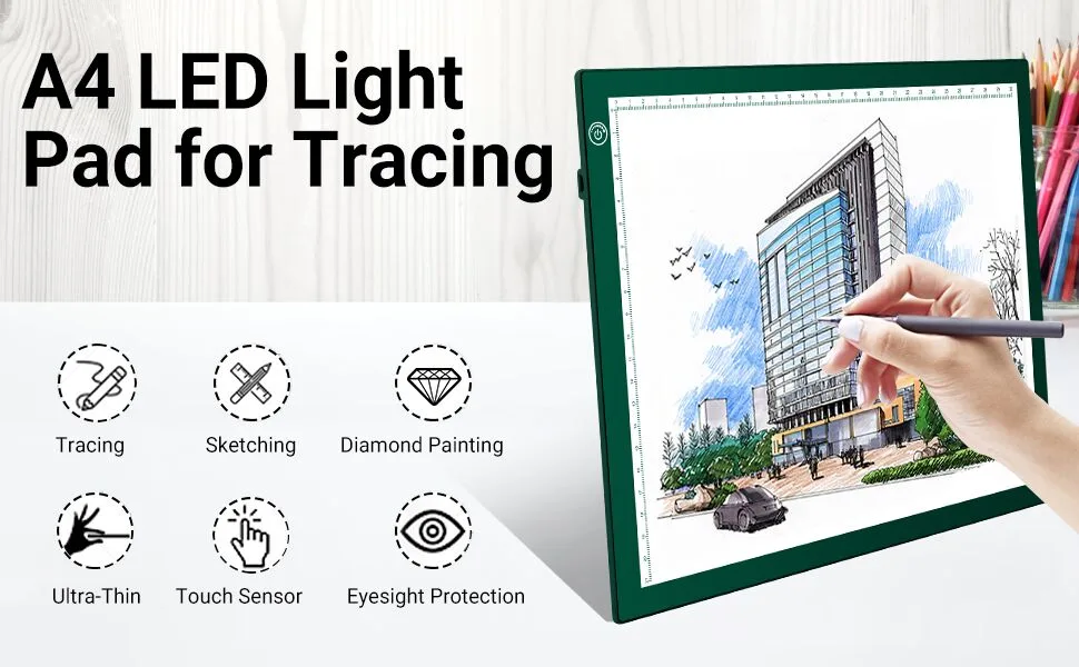 RTjoy A4 LED Light Pad  USB Powered Drawing Board  Adjustable Brightness Tracing Box Ideal for Diamond Painting  Weeding Vinyl  Viewing Slides  Stenciling  Embossing  Quilting Stencils (Green) A4 Light Pad (Green) - light pad
