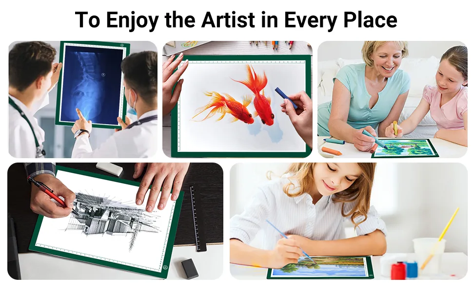 RTjoy A4 LED Light Pad  USB Powered Drawing Board  Adjustable Brightness Tracing Box Ideal for Diamond Painting  Weeding Vinyl  Viewing Slides  Stenciling  Embossing  Quilting Stencils (Green) A4 Light Pad (Green) - light table