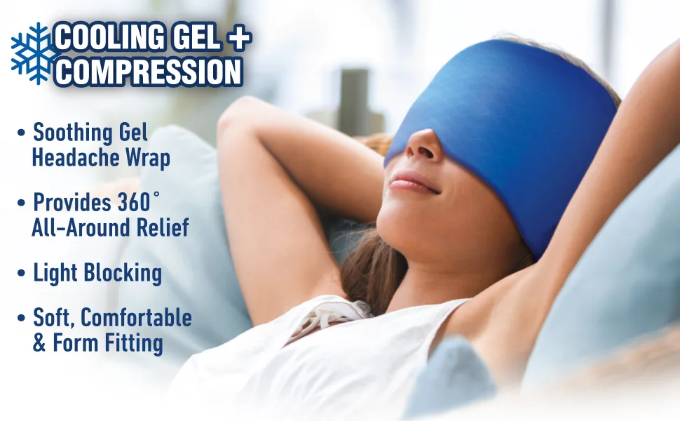 Ontel Miracle Headache Relief Wrap - Light Blocking Migraine Relief Cap and Sleeping Mask with Cooling Gel & Compression - Relief from Strained or Puffy Eyes  Sinus Pressure  Hangover & More - Cooling Gel Compression
