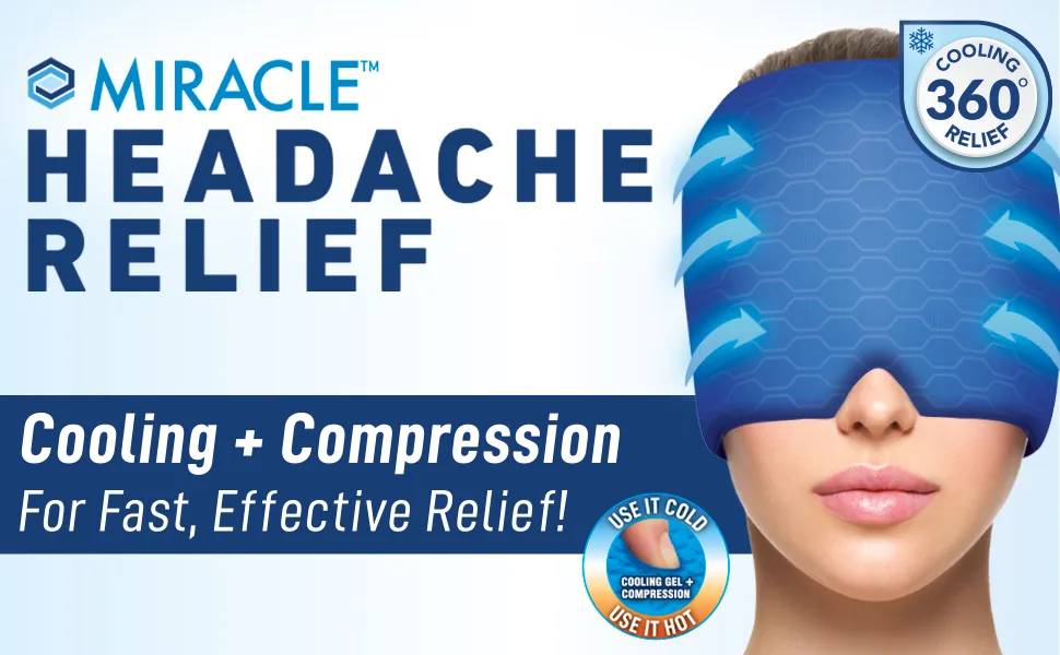 Ontel Miracle Headache Relief Wrap - Light Blocking Migraine Relief Cap and Sleeping Mask with Cooling Gel & Compression - Relief from Strained or Puffy Eyes  Sinus Pressure  Hangover & More - Miracle Headache Relief Cooling + Compression For Fast, Effective Relief!