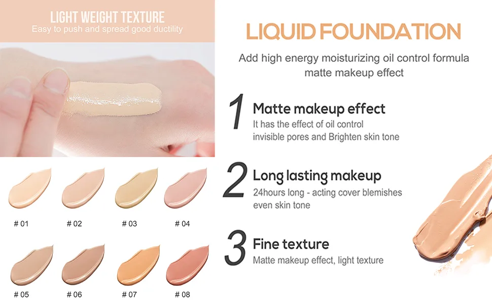 Matte Liquid Foundation Full Coverage  Longwear Foundation BB Cream  Long Lasting Concealer Makeup Poreless Liquid Foundation  Matte Finish  Lightweight Non-stick Natural Concealer Oil Free Moisturizing Foundation Cream ... - Natural Concealer Oil-controlling Invisible Pore Moisturizing Brightening Foundation Cream