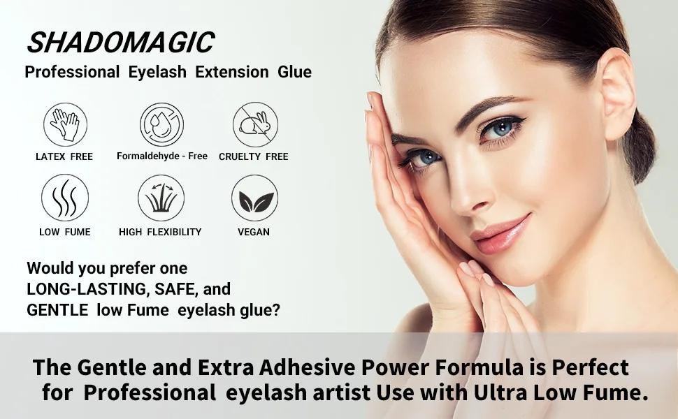 Extra Strong Eyelash Extension Glue for False Eye Lash Extensions Professional Use 5ml 1-2S Dring Time & 8 Weeks Retension  Low Fume Max Bonding Black Adhesive for Semi Permanent Eyelash Extension - shadomagic professional eyelash extension glue