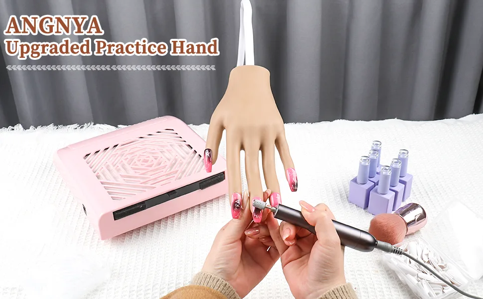 Practice Hand for Acrylic Nails  ANGNYA Silicone Nail Practice Hands with 200PCS Nail Tips Never Fall Off  Flexible Movable Fake Hand Fingers Never Break  Hand for Nail Practice - practice hand for acrylic nails