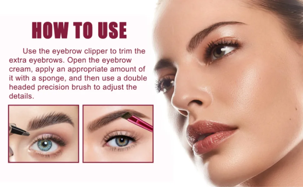 4D Hair Stroke Brow Stamp Brush  Eyebrow Hair Stroke Brush  Multi-Function Eyebrow Brush Ultra-thin Angled Realistic Eyebrow Brush & Eyebrow Cream Makeup Brush Set (Dark brown) - Ultra-thin Angled Realistic Eyebrow Brush & Eyebrow Cream