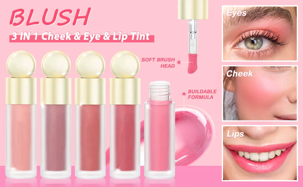 Ofanyia Liquid Blush  Soft Cream Blush Face Makeup  Moisturizing Lightweight Blendable Feel  Natural-Looking  Easy to Blend Soft Velvet Liquid Blusher for Cheek (02) - 3 IN 1 Cheek & Eye & Lip Tint