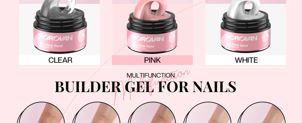 Morovan Solid Builder Gel For Nails- 3 Colors Solid Builder Nail Gel Kit Non Stick Builder Gel For Nails With Nail Tips Chrome Powder Glitter Sequins Solid Gel Nail Glue for Press On Nails Fake Nails Strengthen Nail Art ... - product information 3