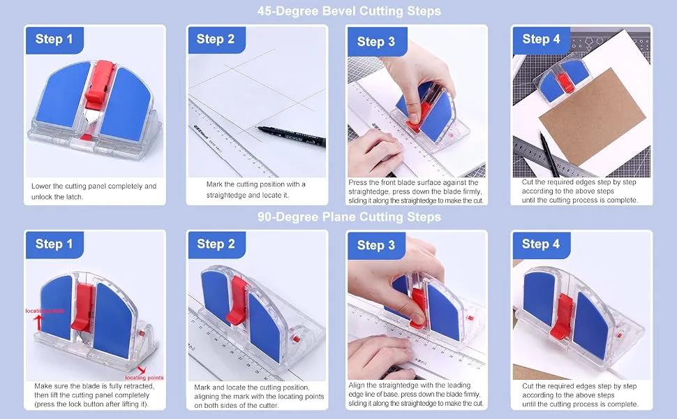 Mat Cutter 45 & 90 Degree Bevel Mat Board Cutter with 3 Replacement Blades Professional Beveled Cut tool for Art Picture Framing Foam board Card board (Blue + 3 Replacement Blades) - product information 4