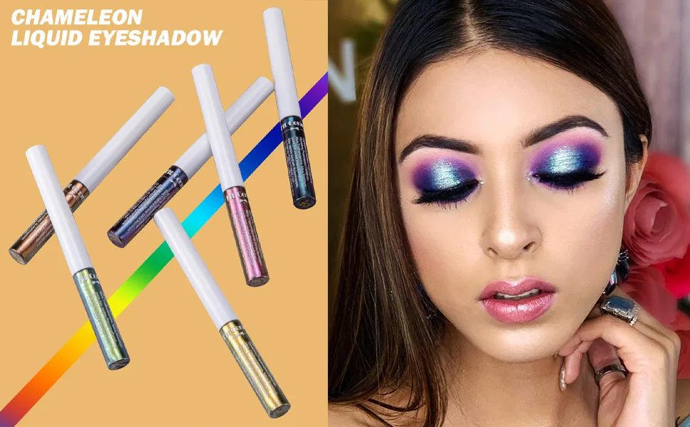 Mysense Chameleon Liquid Glitter Eyeliner  Metallic Satin Eyeliner Liquid Liner Multi-Reflective Sparkle Finish  Smudge-proof Long-lasting Glitter Eye Shadow Makeup  01 Gold 01 Gold - chameleon eyeliner eyeshadow