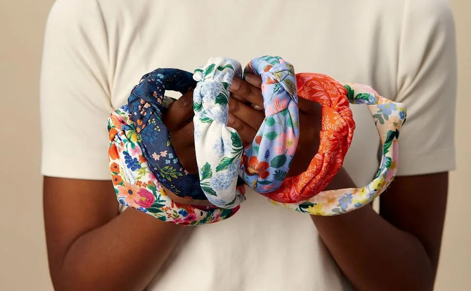 RIFLE PAPER CO. Garden Party Scrunchie Set - Set of 3 Polyester Scrunchies  Small (3 Diameter) Medium (5 Diameter) and Large (6.5 Diameter) Sizes  Printed with 3 Different Floral Colorways - headbands
