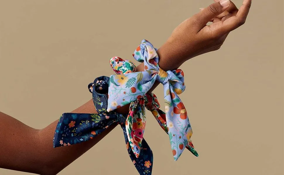 RIFLE PAPER CO. Garden Party Scrunchie Set - Set of 3 Polyester Scrunchies  Small (3 Diameter) Medium (5 Diameter) and Large (6.5 Diameter) Sizes  Printed with 3 Different Floral Colorways - scrunchies