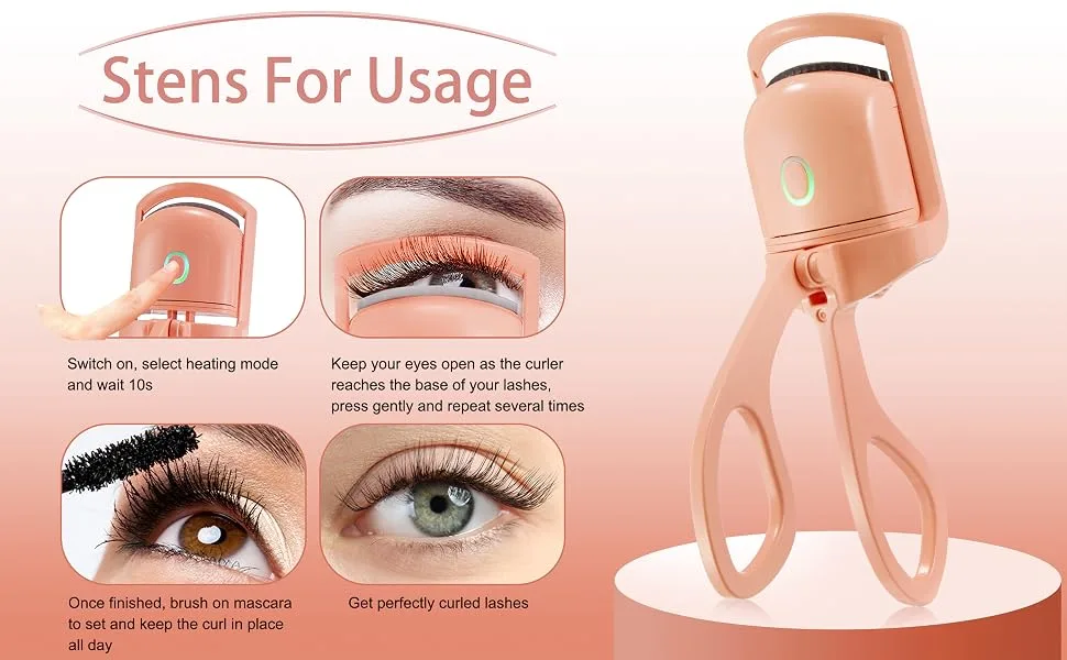 Heated Eyelash Curler  USB Rechargeable Heated Eye Lash Curler with Eyelash Applicator Tool and Lash Comb 3 Heating Modes Quick Natural Curling Eye Lashes for Long Lasting- Orange - heated lash curlers,eyelash curlers heated rechargeable,