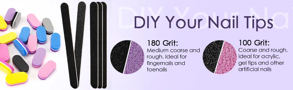 Nail File and Buffer Professional Manicure Tools Kit Emery Board & Nail Buffer Blocks Double Sided Reuseable 100/180 Grit 10Pcs for Home and Salon Use(Purple) - nail buffer nail filer emory nail file nail buffing block mini buffers for nails