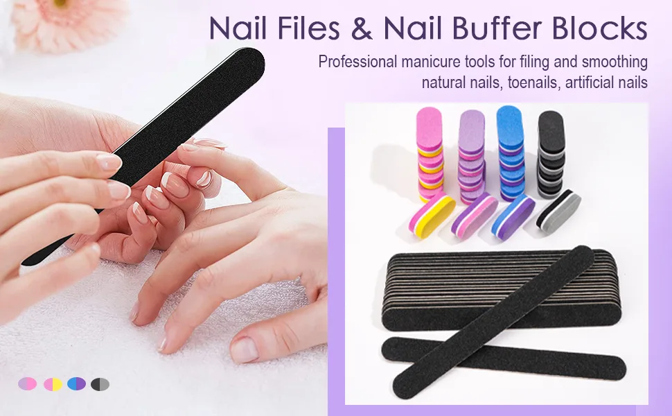 Nail File and Buffer Professional Manicure Tools Kit Emery Board & Nail Buffer Blocks Double Sided Reuseable 100/180 Grit 10Pcs for Home and Salon Use(Purple) - nail file and buffer fingernail files emory nail file pack buffers for acrylic nails