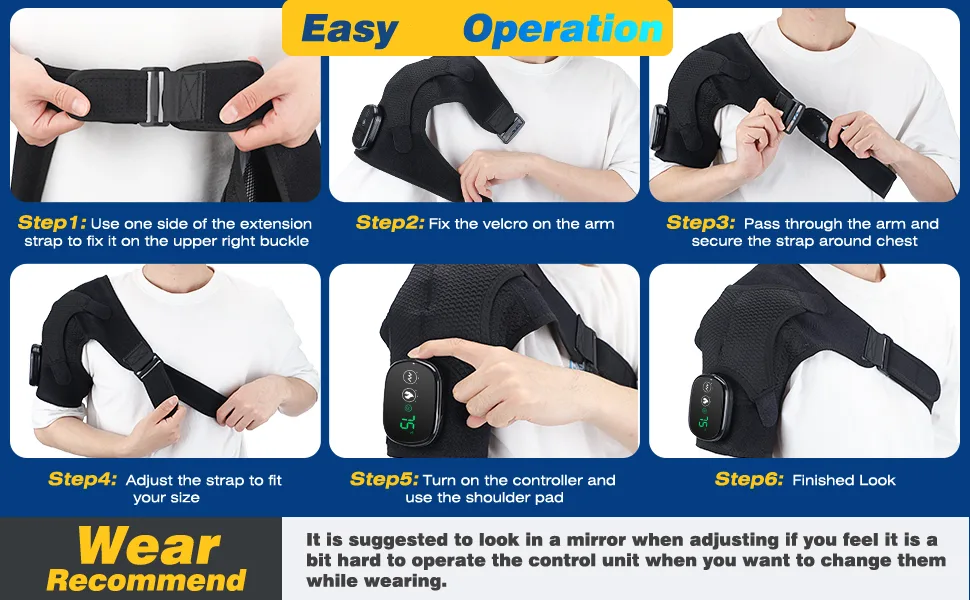 AFDEAL Cordless Shoulder Heating Pad  Heated Shoulder Brace with Vibration  Heating Shoulder Wrap with 3 Vibration and Temperature Settings  LED Display Black - shoulder brace